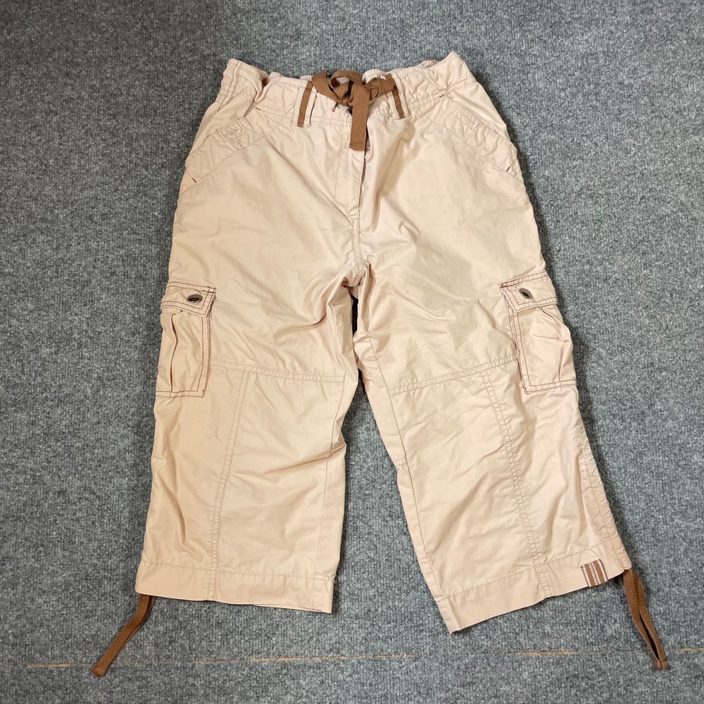 Fuda Cargo Capri Pants Medium Tan Beige Y2K Utility Cropped Adjustable